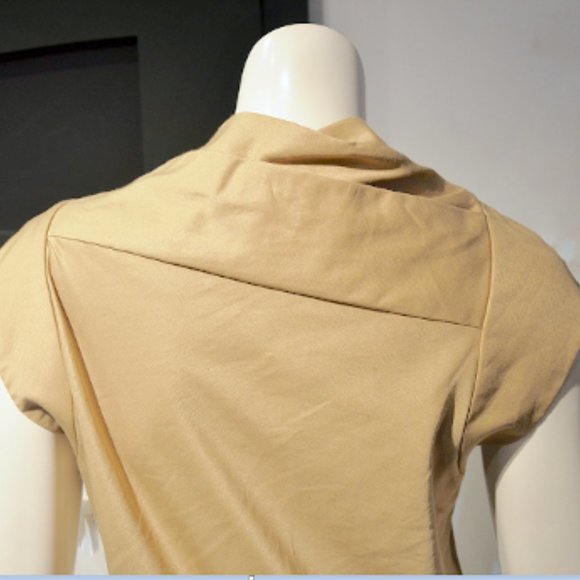 Vintage Tan Twill Asymmetric Pleat Sheath Dress - Picture 3 of 7